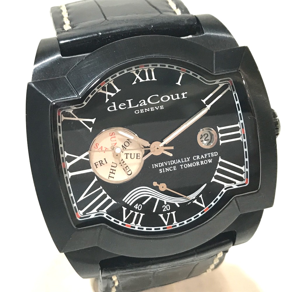deLaCour ドゥラクール 腕時計 サクラ ウィークエンド 自動巻き デイト SS ブラック
