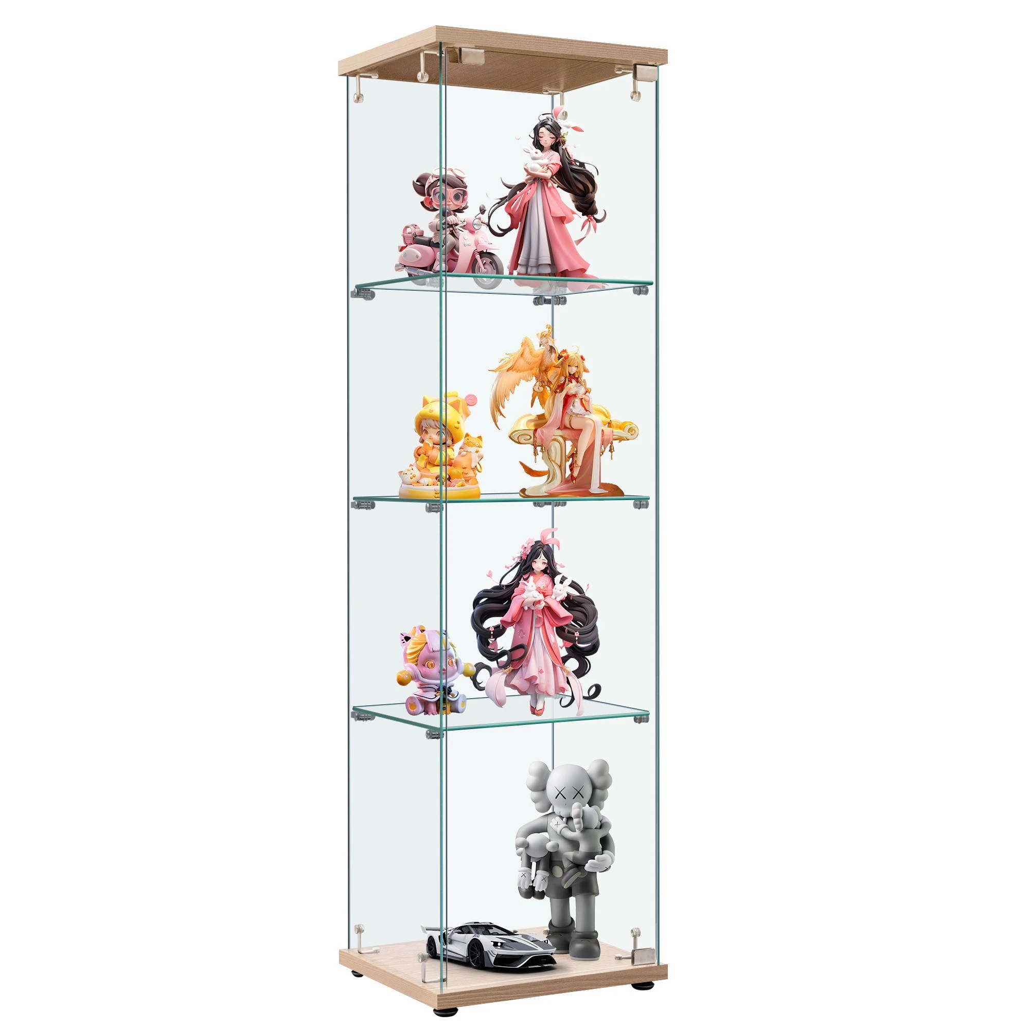 【160】コレクションケース ガラスディスプレイキャビネット フィギュアケース 4段 ナチュラル 強化ガラス 全面ガラス サイズ:幅42.5×奥行36.5×高さ162cm