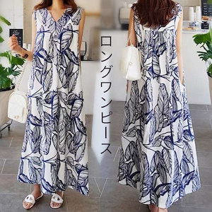 【20点セット】【送料無料】ワンピース レディース ワンピ マキシ ノースリーブ ロング 春 夏 花柄 総柄 vネック ロングワンピース 花柄ワンピース ロングワンピ タンクトップ 綿麻調 コットンリ
