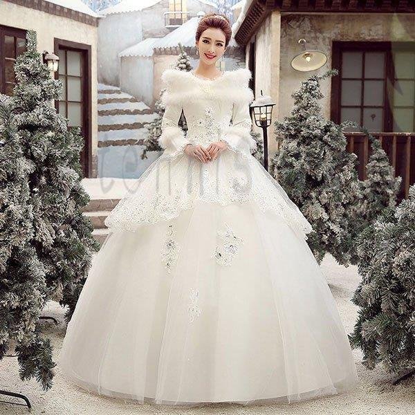 ウエディングドレス 長袖 花嫁 ドレス 二次会 プリンセス 結婚式 披露宴 ブライダル ロングドレス