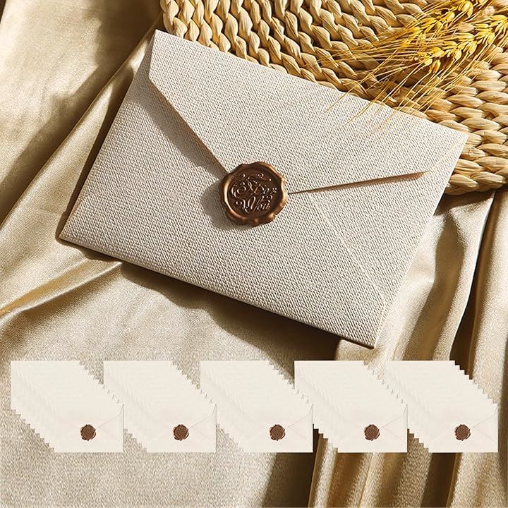 洋2封筒 おしゃれ 50枚 シーリングシール付 可愛い 状袋 リネン紙 亜麻 洋形2号 招待状 挨拶状封筒(ホワイト)