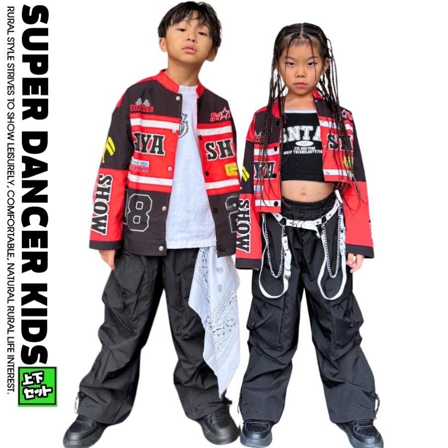 新しいダンスウェア キッズダンス衣装 セットアップ 赤 黒 ヒップホップ 衣装 ダンス衣装 キッズ 子供ダンス服 ダンスウェア K-POP 韓国 レーサー ジャケット パンツ2つの方がお得です 4,813円