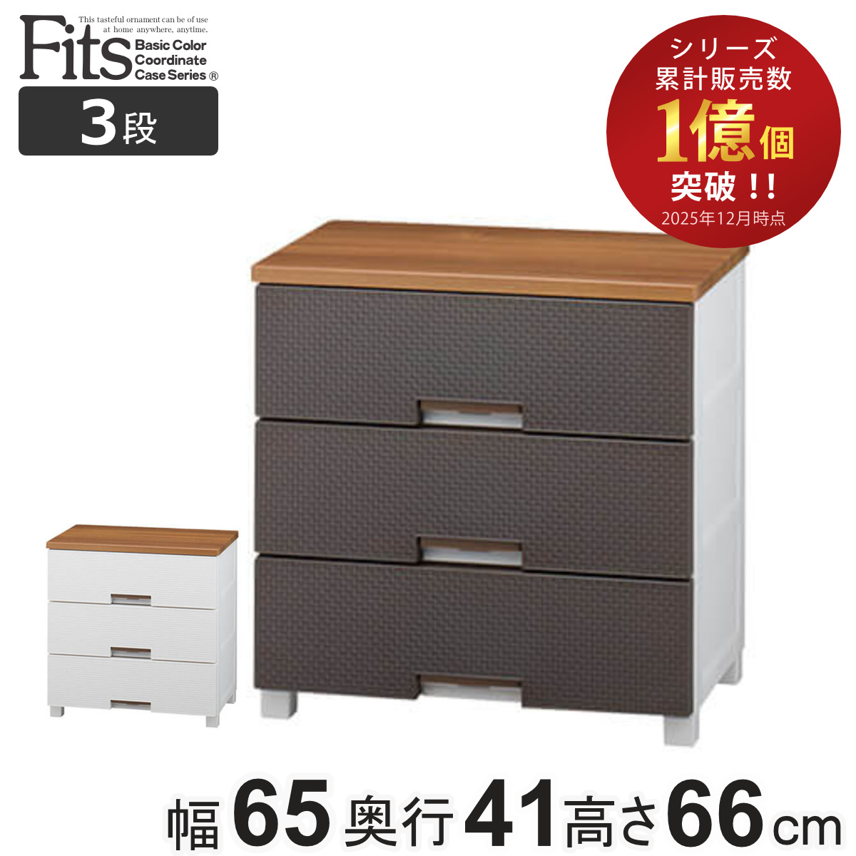 チェスト フィッツプラス メッシュ 3段 幅65x奥行41x高さ66cm FM6503 プラスチック 引き出し 日本製 完成品 タンス 収納 衣類収納 Fits フィッツ 衣装ケース