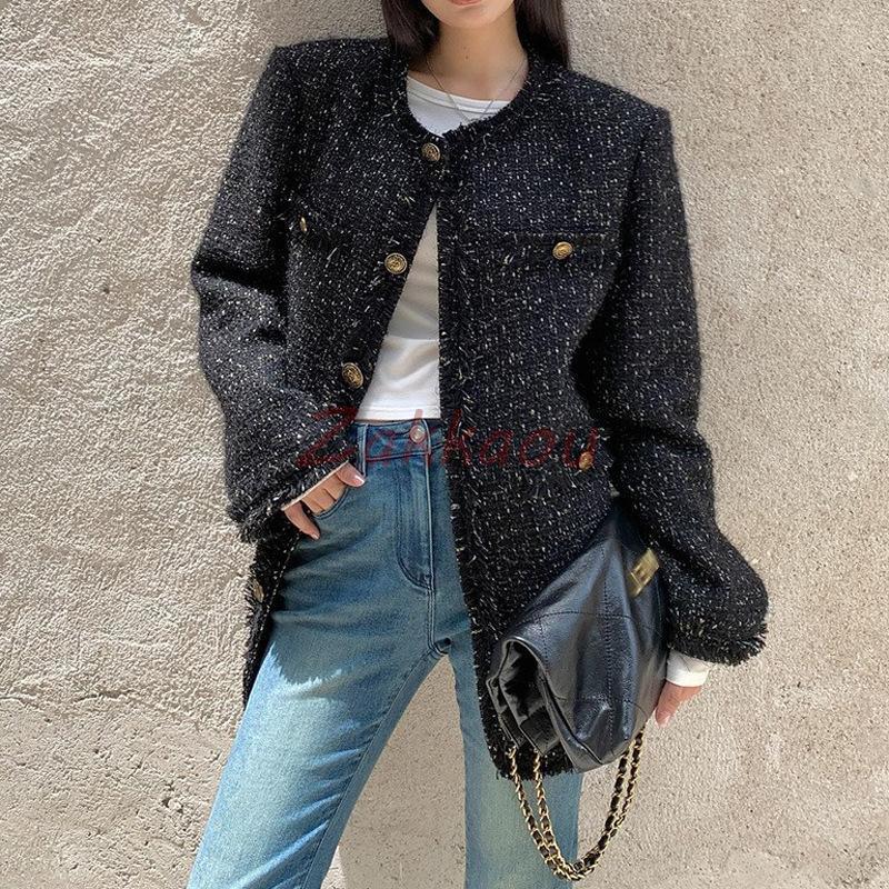 ツイードジャケット 丸首 ノーカラー レディース アウター 羽織り コート オフィス 通勤 L フォーマル ノーカラージャケット カーディガン きれいめ 5,916円