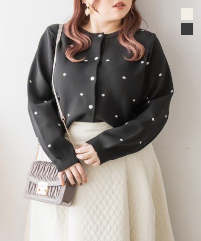 大きいサイズ レディース LL 3L 4L XL XXL XXXL ドット柄スポンジニットカーディガン