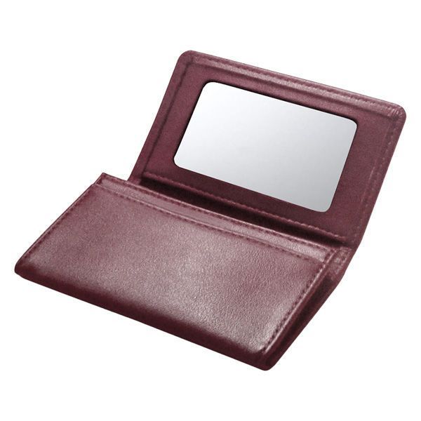 （まとめ買い）コレクト 名刺入れ 鏡付き 本革調 3ポケット ワイン CP-21V-WI [x3]