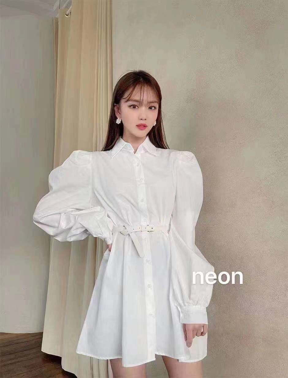 【秋新作】韓国発　流行　パフスリーブ　シャツドレス　ブラウス