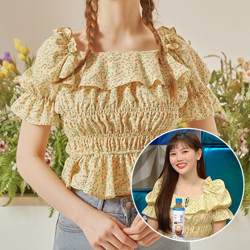 IDLE ミヨン着用 / デイジーシャーリング 半袖 ブラウス(イエロー)レディースブラウス 韓国人気ブランド シャツ 春夏服