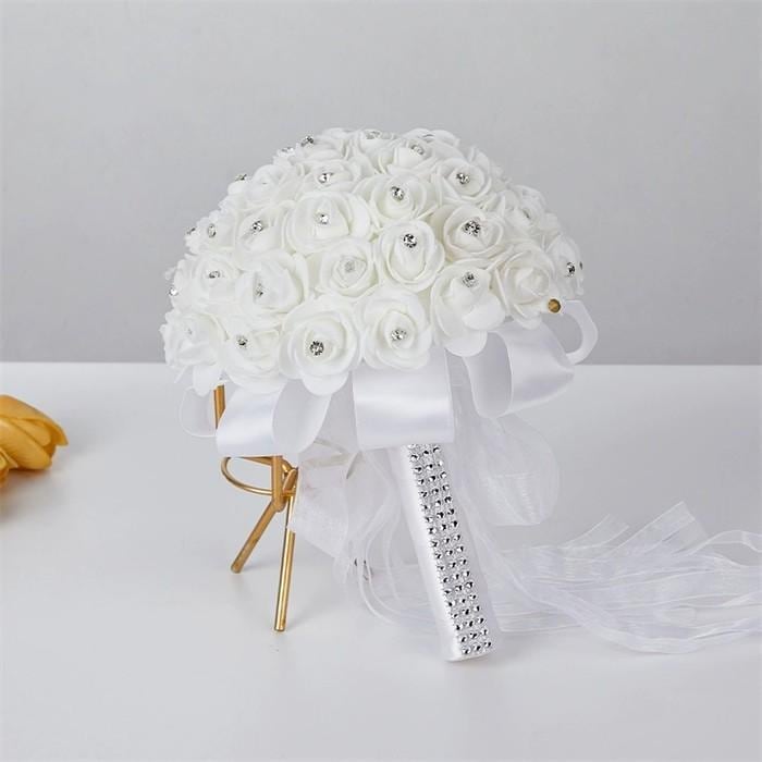 プロポーズ ホワイト メーカー直販アーティフィシャルフラワー ラウンドブーケ ブライダルブーケ 結婚式の薔薇花束 ウェディングブーケ クリスタルブーケ 枯れない花束