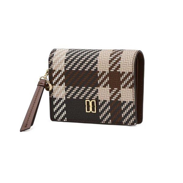 AK水原店 ハンドバッグ ブラウン チェック レザー 二つ折り財布 DCWA6E204