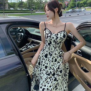 韓国ファッション キャミソールスカート OL正式な場合礼装ドレス 花柄 セクシーワンピース ロングスカート