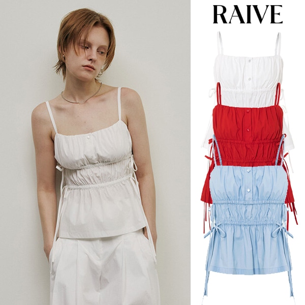 リボン シャーリング ブラウス