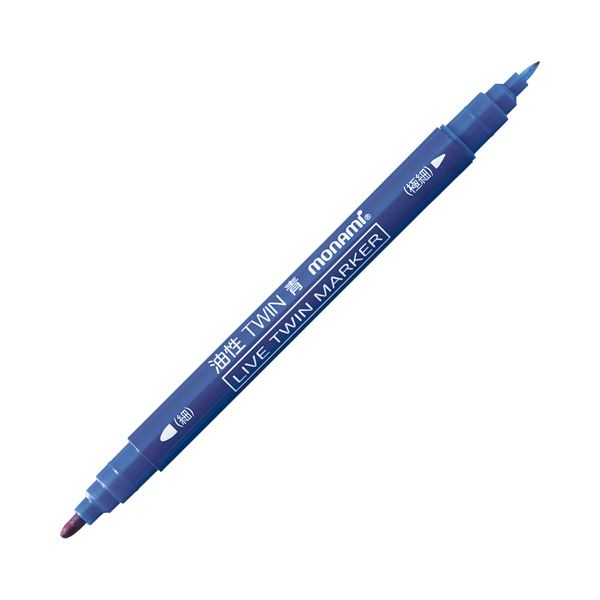 (まとめ) モナミ 油性ツインマーカー 細字+極細 青 15003 1セット(12本) (×10セット)