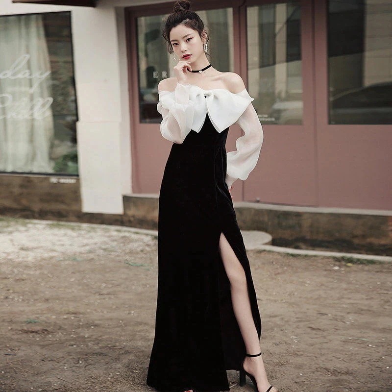 イブニングドレス スカート 女性 2025年 学生 成人式 ロング丈 黒 上品 気質 宴会 貴族 普段着可