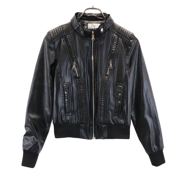 アウトドア フェイク レザージャケット XL ブラック レディース