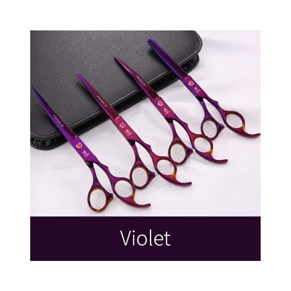 フェニス新しいデザインカラフルな7.0インチペットグルーミングはさみセットストレート細く湾曲したはさみ Plum