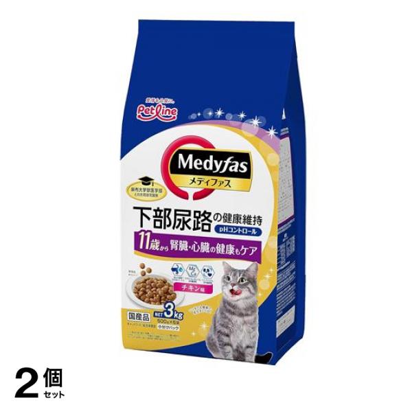 メディファス 猫用 ドライ 11歳から チキン味 500g× 6袋入 (=3kg) 2個セット