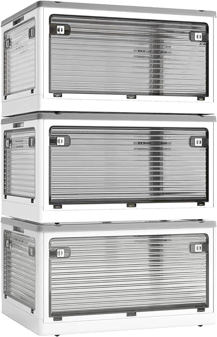 収納ボックス 折り畳み 蓋付き 積み重ね可能 全方向から取り出せる キャスター付き 収納ケース 防塵 防カビ 防湿( 3個x白, XXL（67x46.5x37.5cm）)