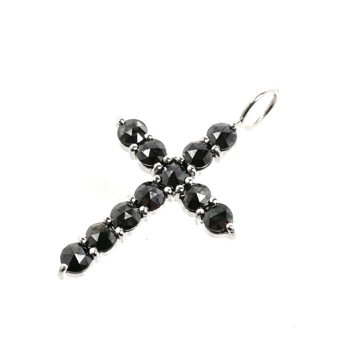 K18WG ホワイトゴールド クロス ペンダントトップ ブラックダイヤモンド1.10ct 1.5g レディース 中古 美品