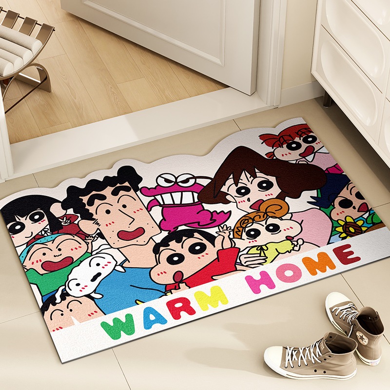 【2個入り】創作漫画クレヨンしんちゃん玄関ドアシルクサークルフロアマットドアゴム足マット汚れ防止カット可能エントリーカーペット