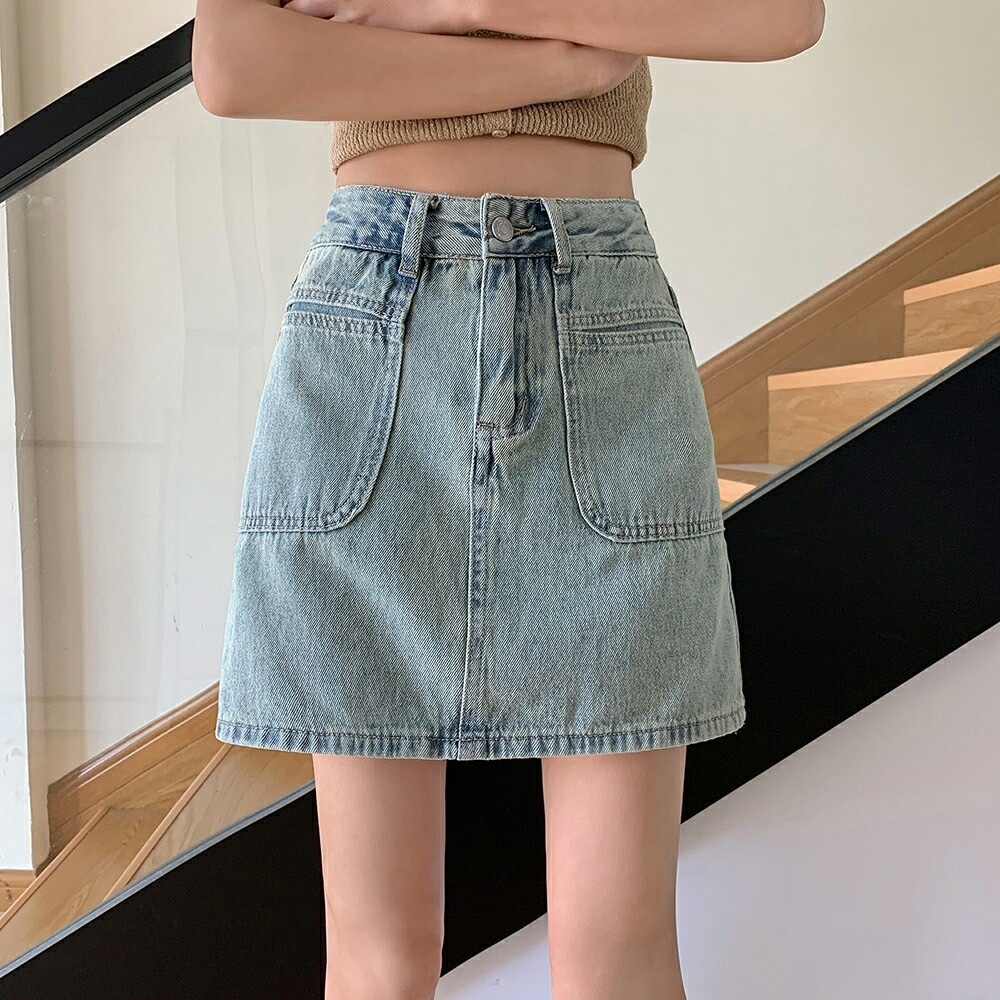 ミニスカート 半身 デニムスカート ハイウエスト ヒップ ハグ スカート レディース スカート Aラインスカート ポケット付き ベルトループ スカート ショート丈 スタイリッシュ 韓国 ミニスカート