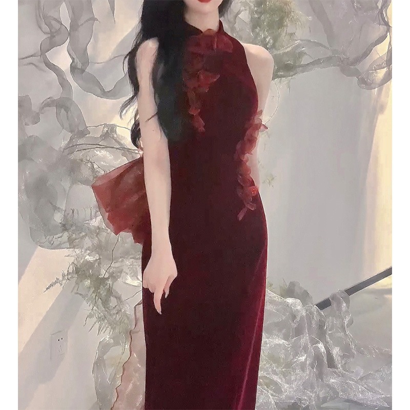 花嫁の婚約乾杯絶妙で美しい気質王室の姉妹の義理の娘の宴会用子供用赤いドレス