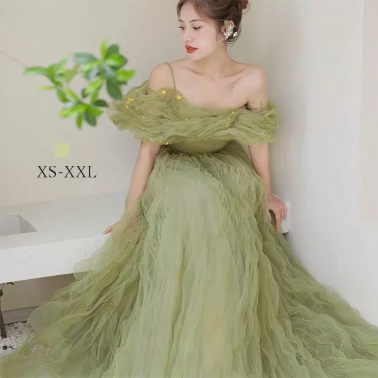 ウェディングドレス 格安 花嫁 ウエディングドレス カラードレス 二次会 結婚式 オフショルダー チュール グリーン パーティードレス 発表会ドレス 演奏会 ステージ イブニングドレス 背中編み上げ