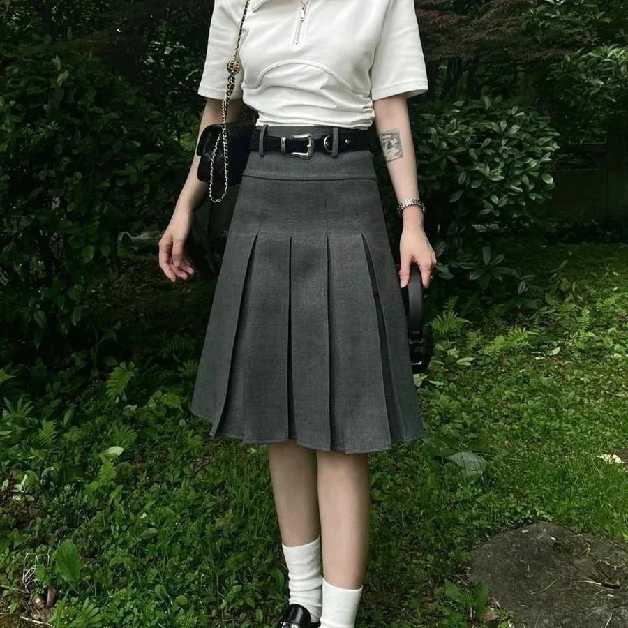 本日プリーツスカート ブレザー半身スカートグレープリーツスカート女新型a字痩せ見え ロングスカート レディース