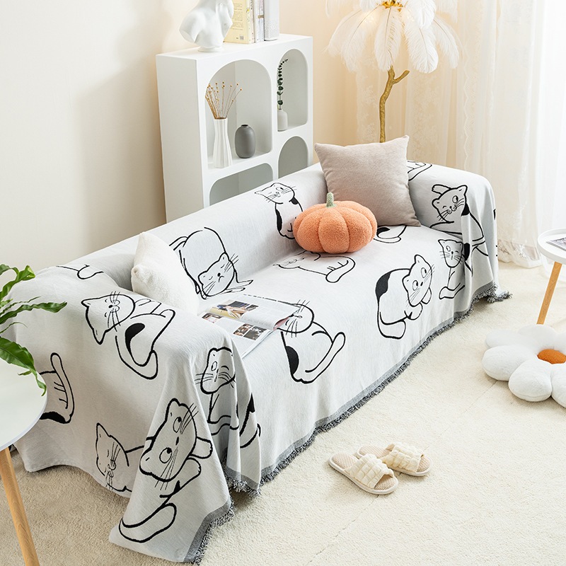 シェニール織のタッセルソファカバーかわいい漫画のフルカバー四季通用ワンピースab面使用