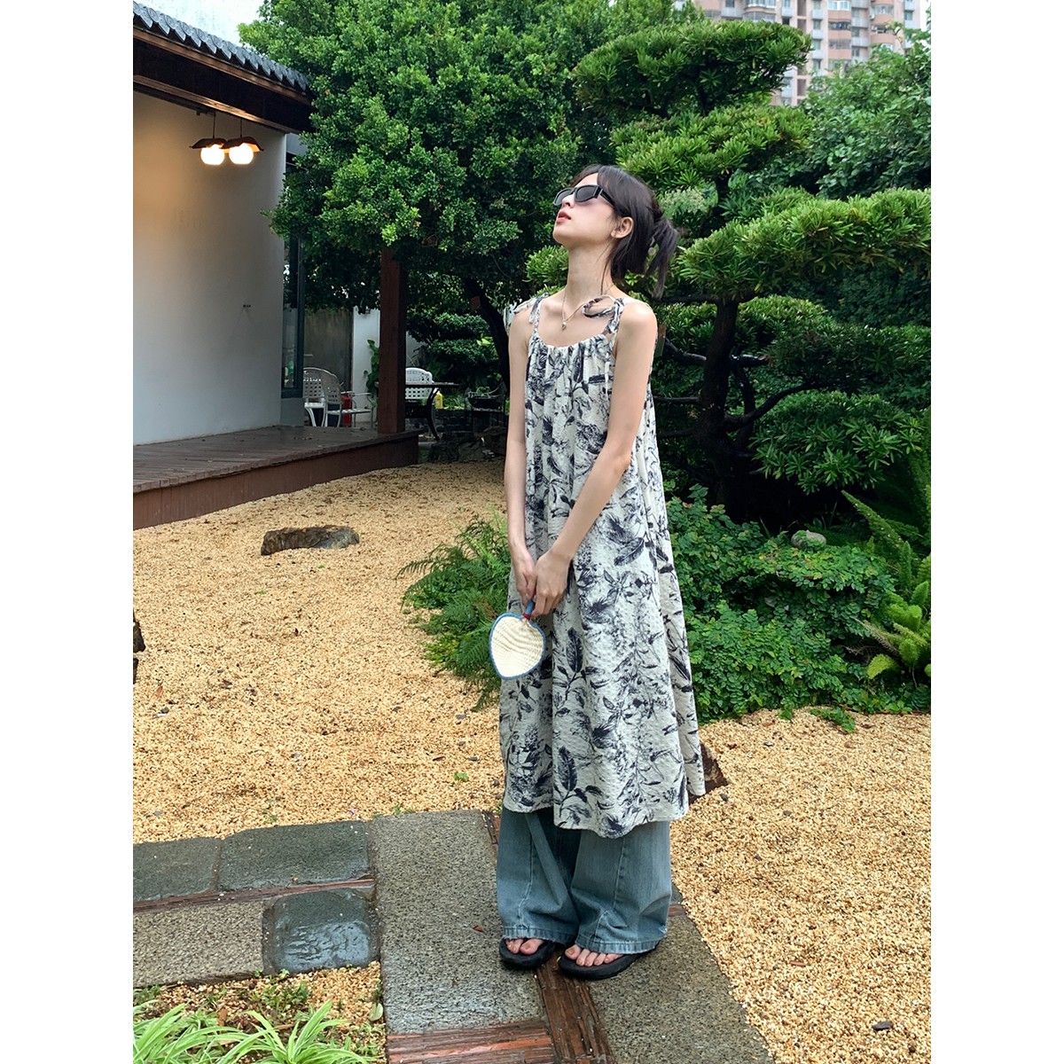 プリントキャミソールワンピース/スモールデザイン/ロングスカート30%までに制限