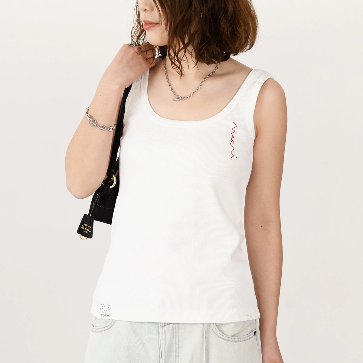 トップス タンクトップ THJE0348S0 UTC458 レディース ホワイト コットン スリムフィット リブ ロゴ刺しゅう 春夏
