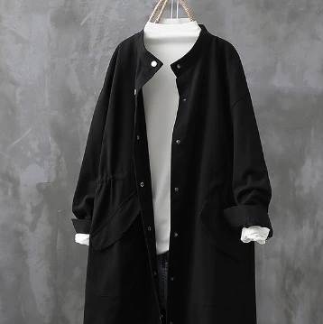 アウター コート ジャケット 上着 ミディアム丈 袖あり 長袖 襟なし ラウンドネック 前開き ボタン