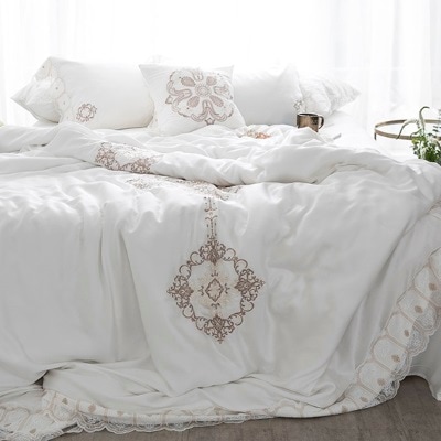 SD/D/Qヨーロッパ調 エレガント刺繍 フリルレース ベッドカバー 4点セット
