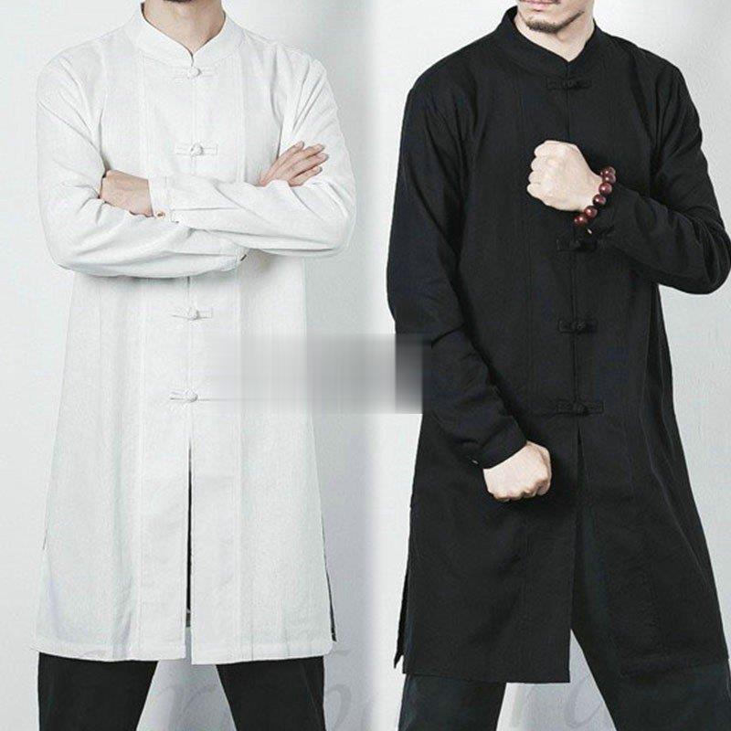 安い商品 今日だけ 父の日 ロングシャツ 長袖 チャイナ服 メンズ カジュアルシャツ 中華風 シャツ ロング丈 リネンシャツ 立ち襟 綿麻 カンフー 春服 長袖 3枚購入で350円OFF