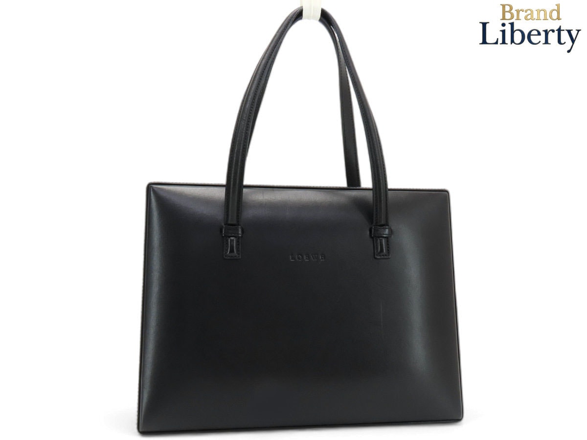美品ロエベLOEWEポスタルヴィンテージロゴハンドバッグスクエアブラックレザー