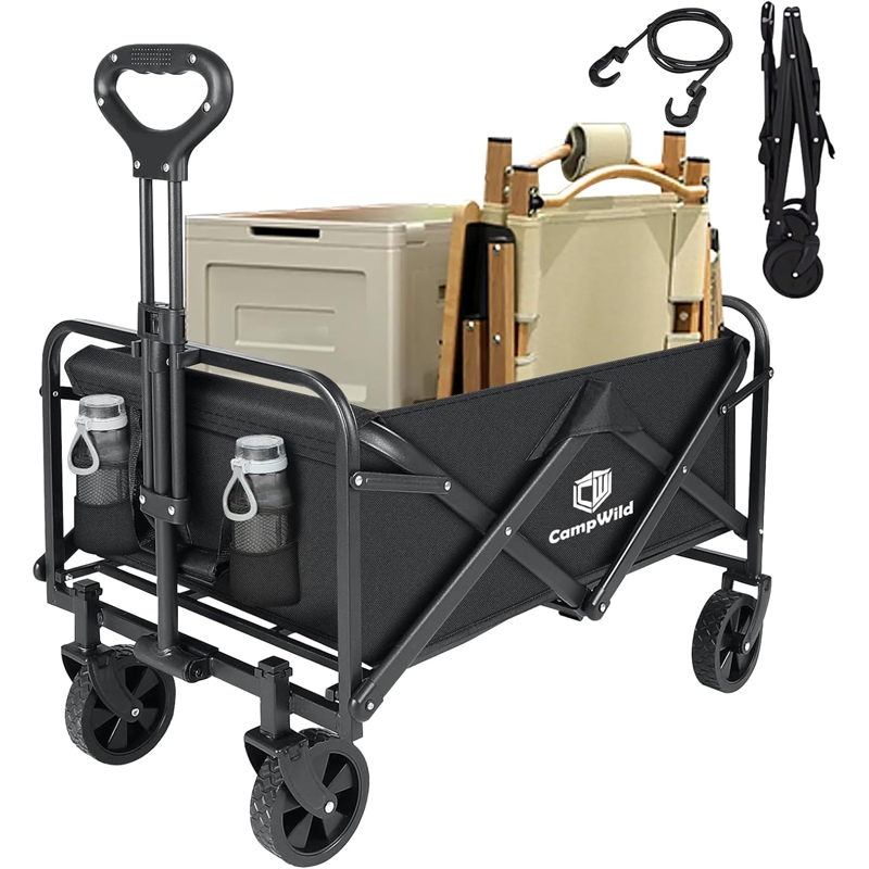 CampWild キャリーワゴン 折りたたみ式キャリーカート アウトドア用キャリーワゴン 軽量 大容量100L 耐荷重100kg 収納ポケット付 コンパクト ワンタッチ 持ち運び便利（4色）