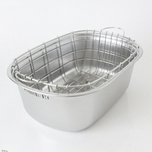小判型洗桶 水切りかごセット /日本製 国産品 新潟県燕市 洗い桶 水切り籠 カゴ付き ステンレス 丈夫 頑丈 楕円型 シンプル 定番 ロングセラー 家庭用 省スペース コンパクト 送料無料