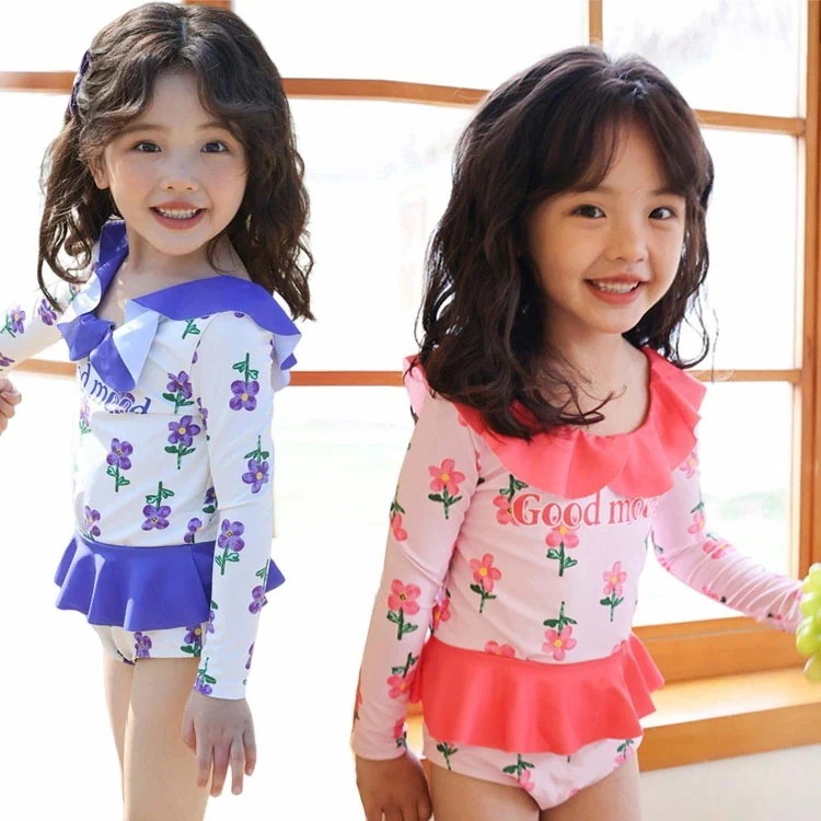 キッズ 水着 超可愛い 3点セット キャンプ付き 上下セット みずぎ 女の子 花柄 子供 水着 女子 キッズ 水着 長袖 幼児 スイムウェア 速乾 kids 女児 水着 旅行 紫外線対策 プール 海