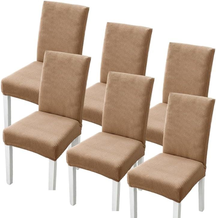 椅子カバー チェアカバー 背もたれあり 伸縮 洗える ノーアイロン 取り外し可能 無地 オフィス 家庭 ホテル レストラン Ｍx６枚(ブラウン, Ｍx６枚)