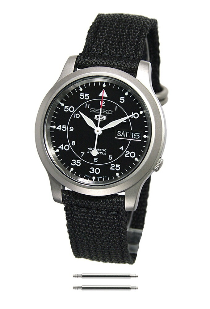 [10年保証] [セット商品] [セイコーインポート] SEIKO 5 SNK809K2 　セイコーファイブ ミリタリー 　ブラック メッシュ ナイロンベルト 　と 　ベルトピン2本 の2点セット