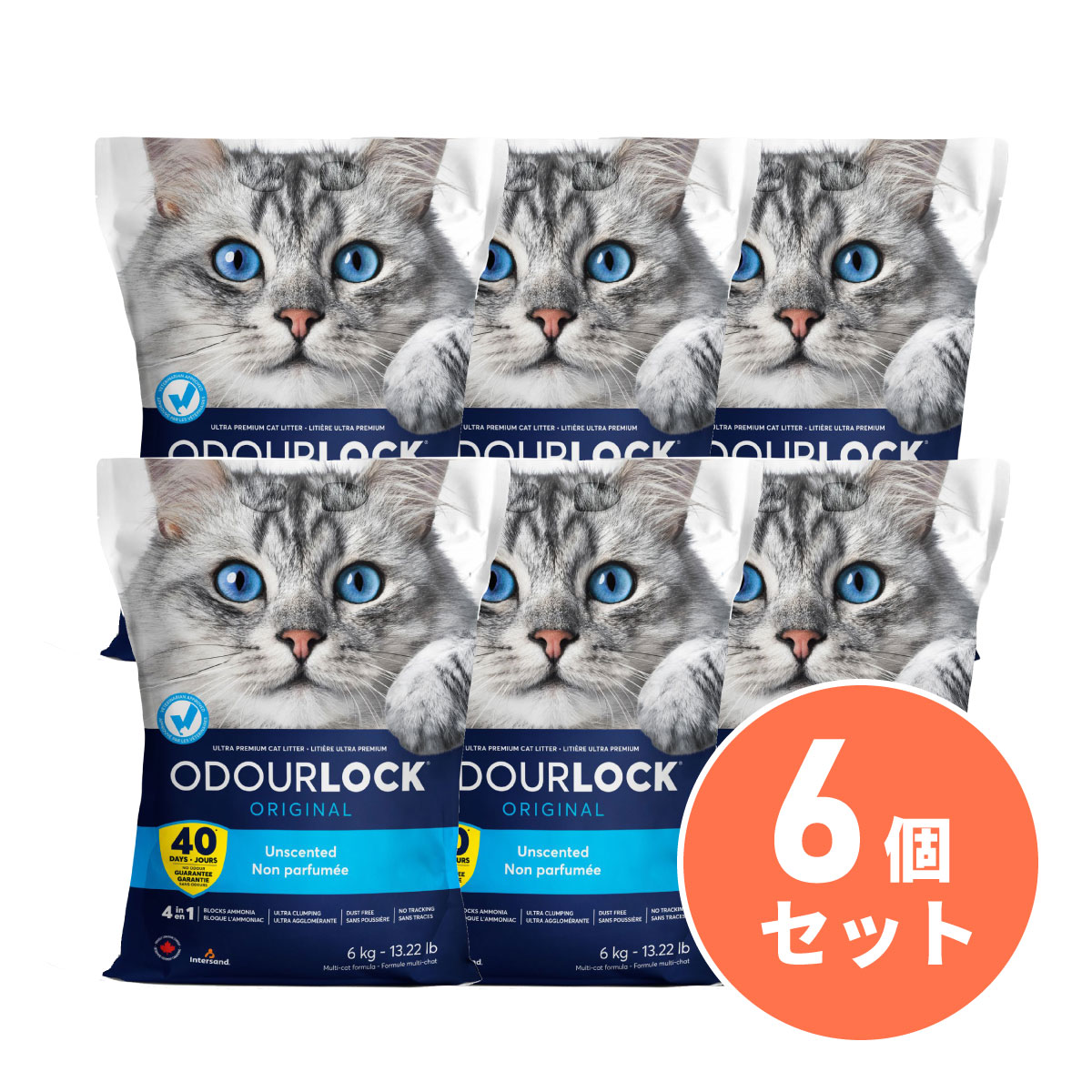 【在庫有・即納】【まとめ買い】 PetPro(ペットプロ) 猫砂 オードロック 無香料 6kg×6袋セット　約8秒で固まる 消臭効果が40日間持続 鉱物系