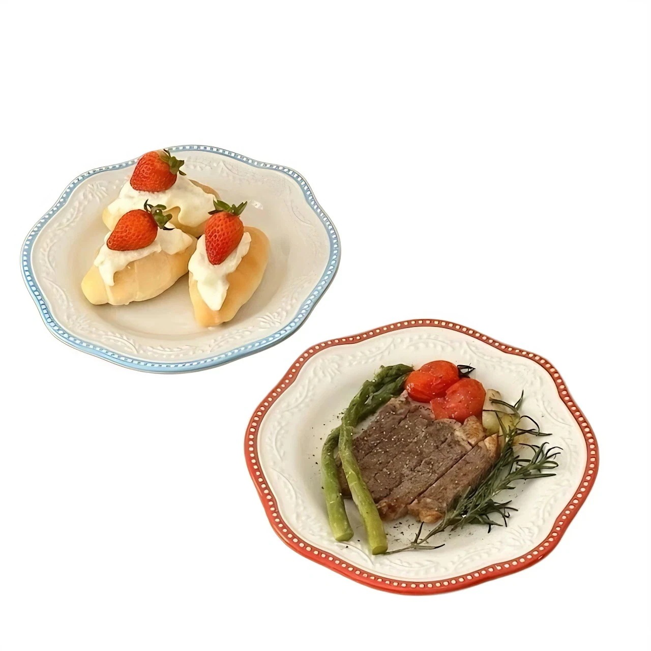 ディッシュプレート レトロ フリル 花柄 エンボス 赤 25NEW 可愛い 食器 お皿 コップと百搭