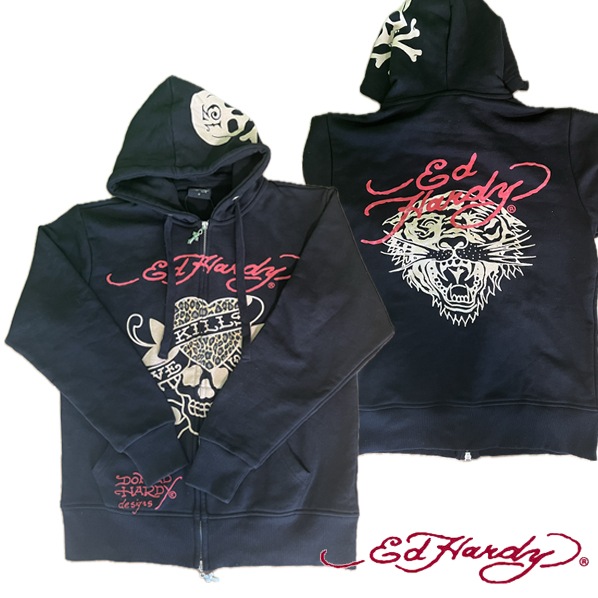 エドハーディー レディース パーカー Ed Hardy LOVE KILL & TIGER ブラック エド・ハーディー 正規品 インポート LAセレブ サファリ ファッション 雑誌 掲載 ブランド ク