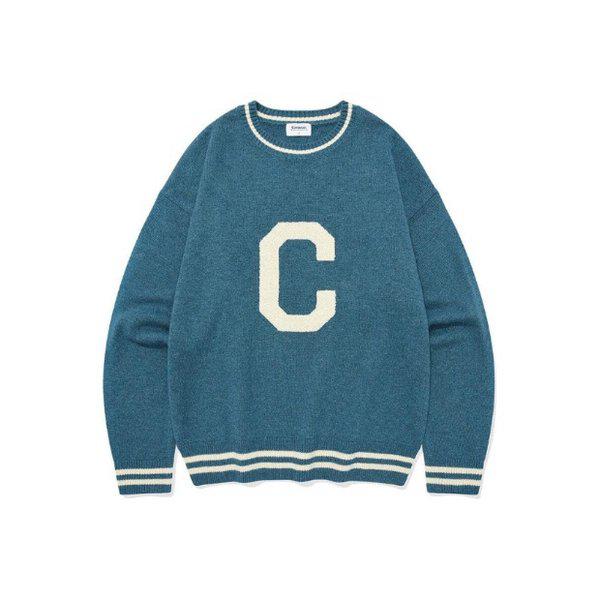 長袖Tシャツ CQK CO2403KT05-TU ビッグCロゴクルーネックニット ターコイズ