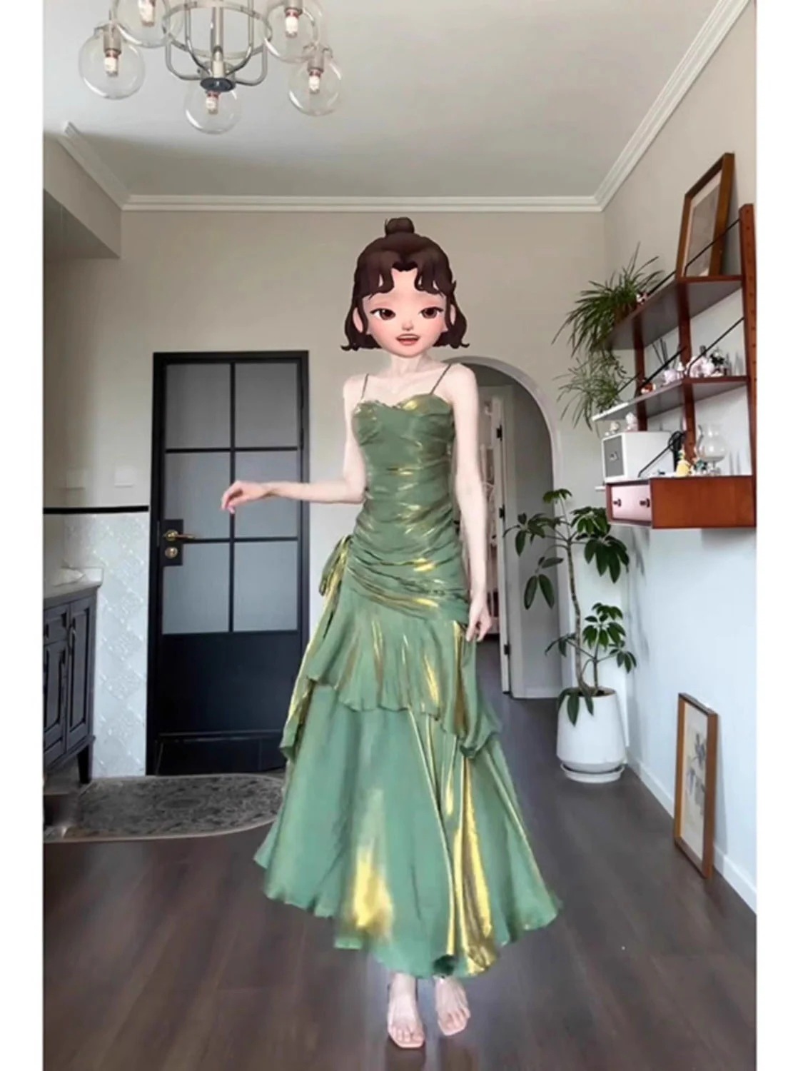 パーティードレス マーメイドガールグリーンガウンドレス卒業式スリングドレスレディースロングドレス