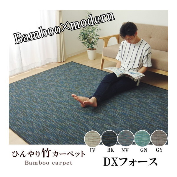 1100290194501 ラグ カーペット 無地 シンプル バンブー 竹 『DXフォース』 ネイビー 約190×190cm メーカー直送