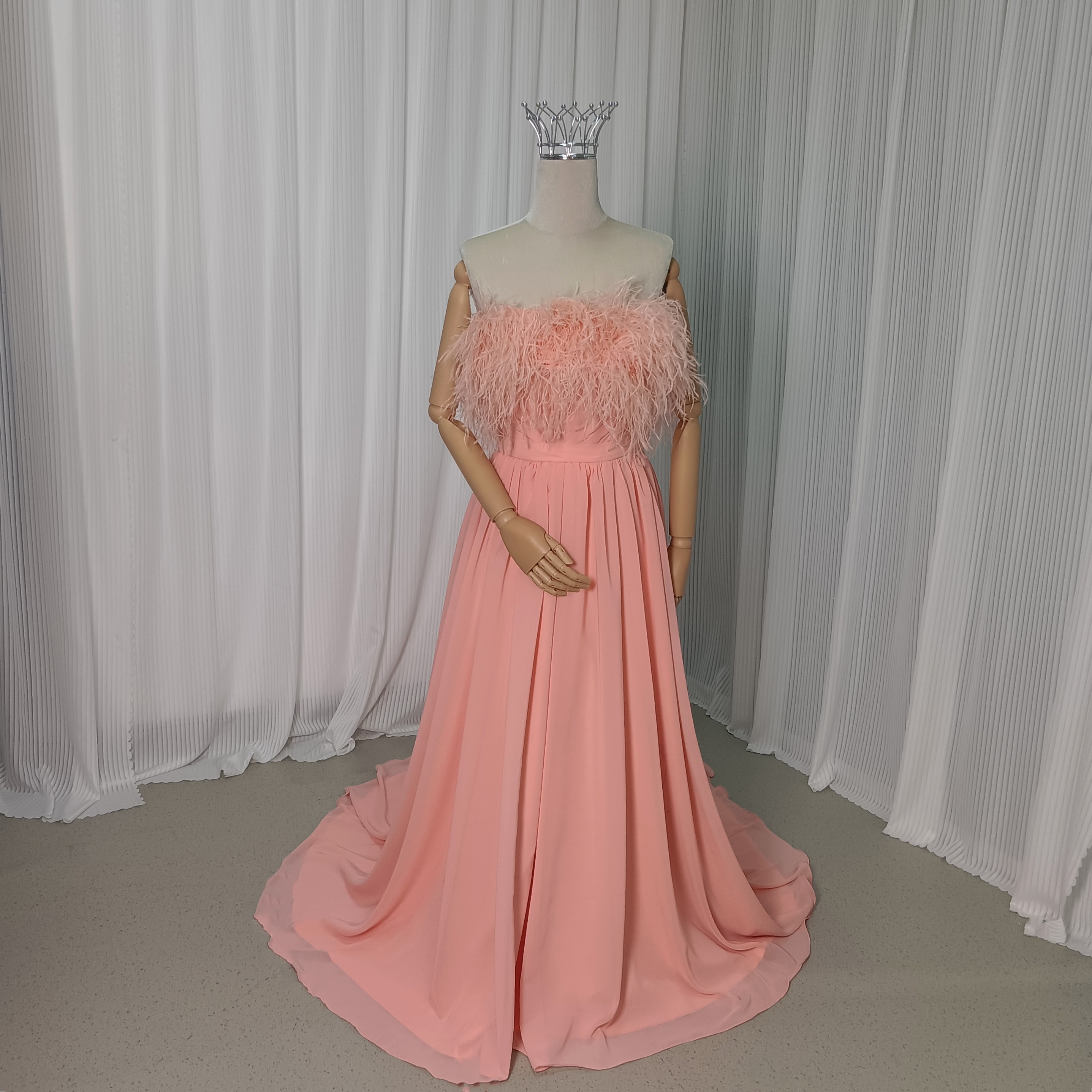 カラードレス ピンク 編み上げ 取り外しオフショルダー 取り外しトレーン ドレス プリンセスライン