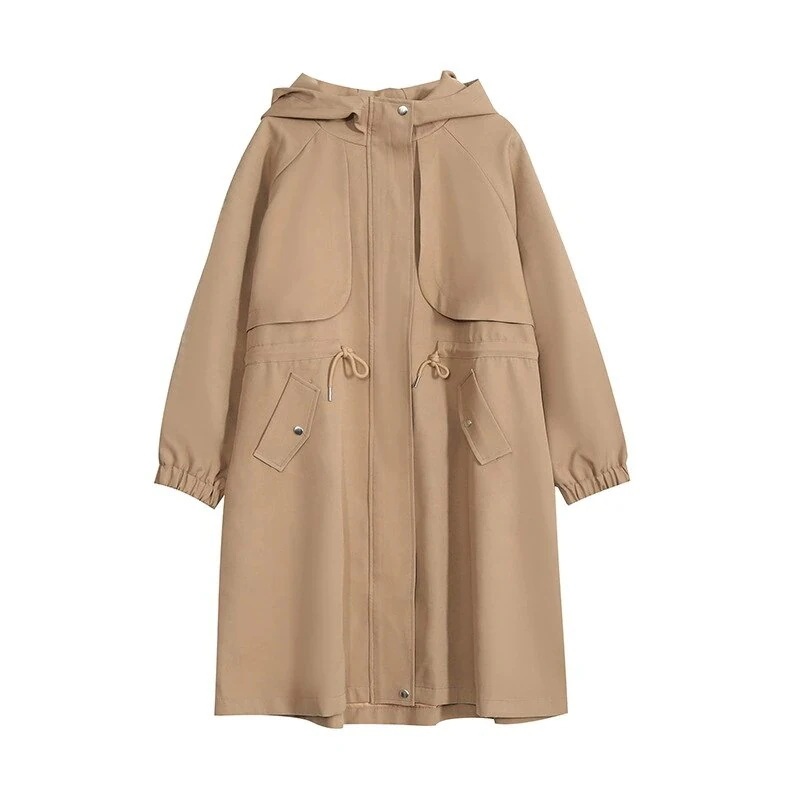 【送料無料】ノーカラーコート 韓国ニューファッションルースコートファットMMミドル丈ウインドブレーカーは薄手