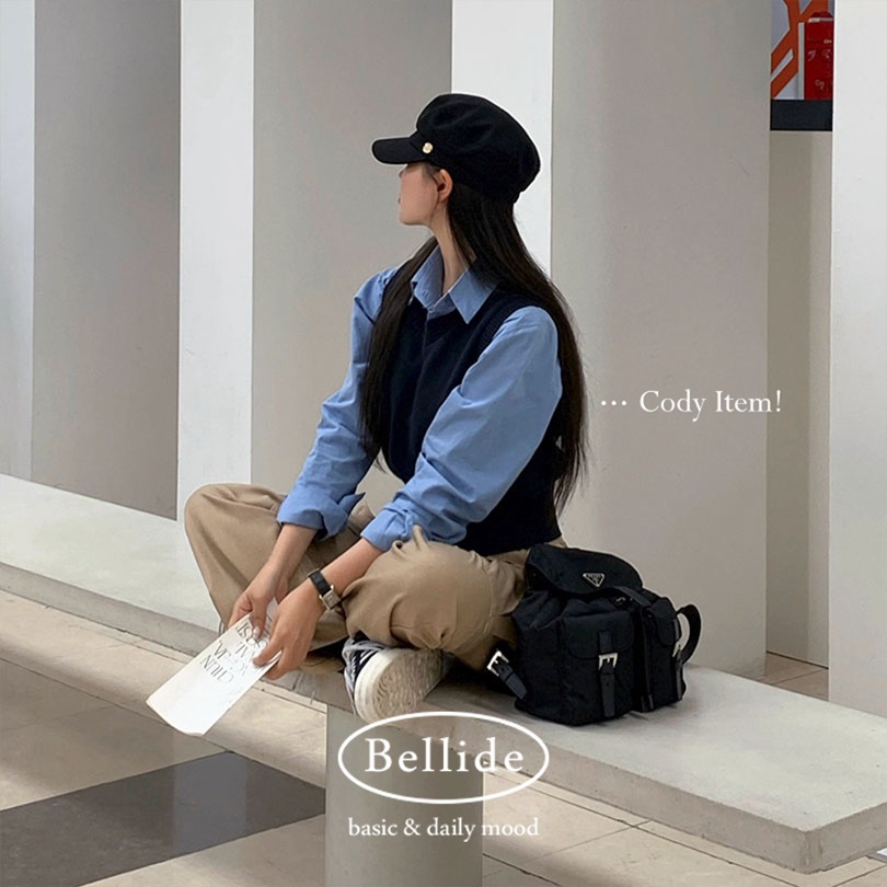 韓国の女性ファッション/ [BELLIDE MADE] ベーシックなVネックニットベスト vs1026