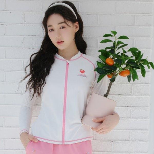 女性用ビーチトップス ジューシーフルーツ レギュラーフィット ジップアップ ラッシュガード (A5BL1PQ01OWT) (インナートップは別売り)